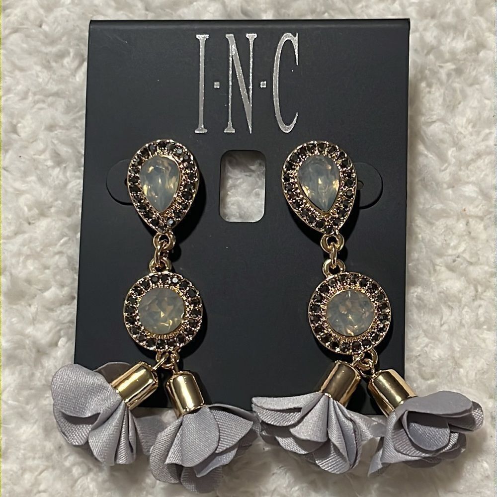 INC Gold-Tone Crystal Petal Double Drop Earrings - Picture 4 of 7
